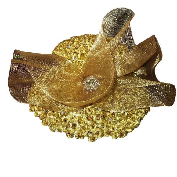 Custom Gold Rosette Church Derby Wedding Steeplechase Fancy Elegant Hat main image 7